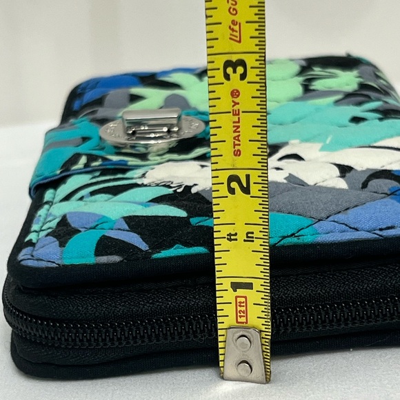 Vera Bradley Blue Teal Black Floral Quilted Wallet - Picture 13 of 14